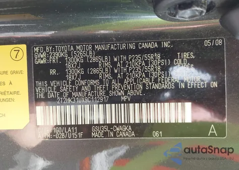 2009 Lexus Rx 350 z USA, uszkodzony, nr VIN 2T2HK31UX9C112917